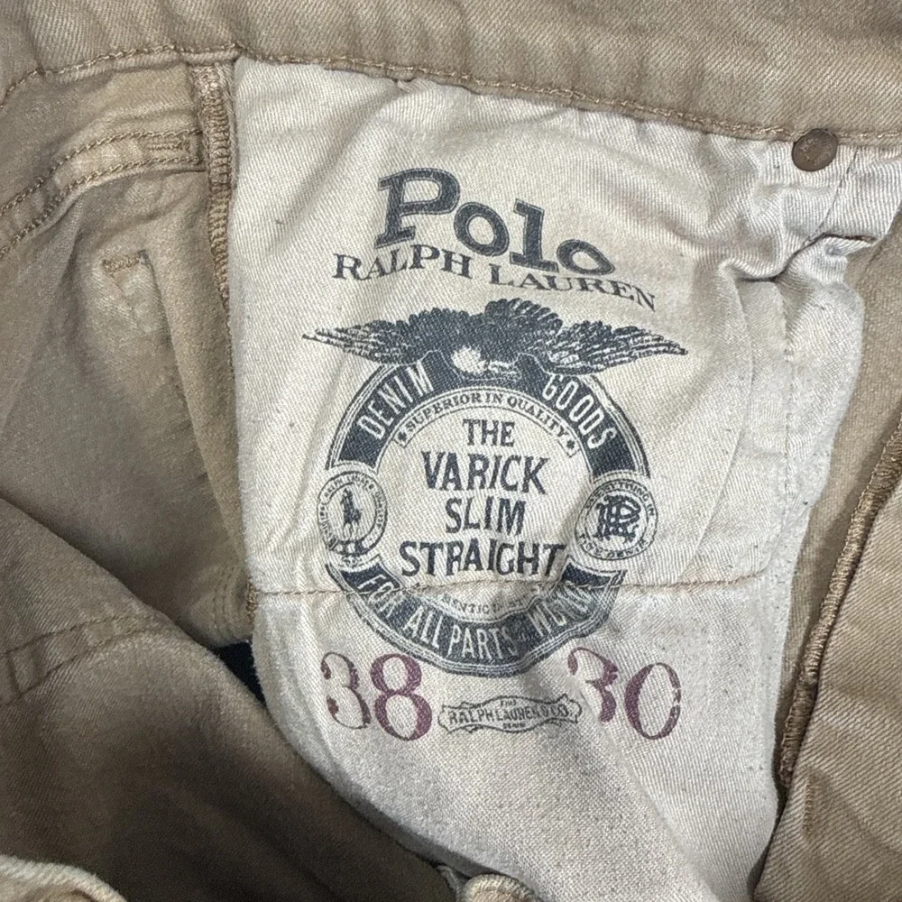 Polo Ralph Lauren Jeans Mens 38x30 Beige Tan Varick Slim Straight‎ Khaki Denim